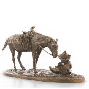 Бронзовая скульптура Мальчик - киргиз с оседланной лошадью